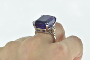 14K 28.00 Ctw Emerald Cut Amethyst Diamond Ring Yellow Gold