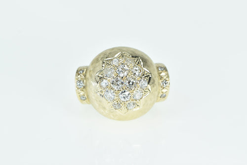 14K 1950's 1.00 Ctw Diamond Domed Cocktail Ring Yellow Gold