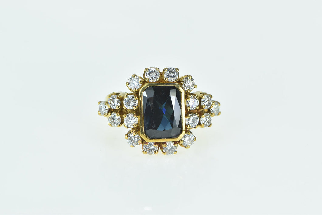 18K 5.80 Ctw Emerald Sapphire Diamond Statement Ring Yellow Gold