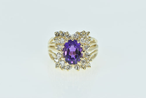 14K 3.80 Ctw Oval Amethyst Diamond Cluster Halo Ring Yellow Gold