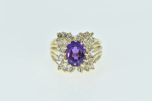 14K 3.80 Ctw Oval Amethyst Diamond Cluster Halo Ring Yellow Gold