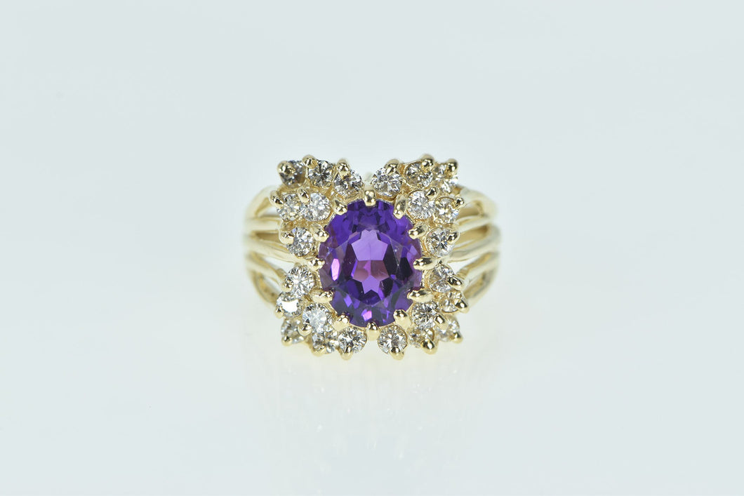 14K 3.80 Ctw Oval Amethyst Diamond Cluster Halo Ring Yellow Gold