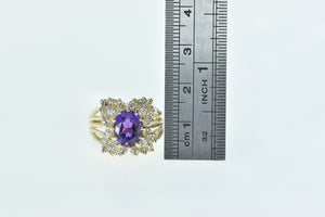 14K 3.80 Ctw Oval Amethyst Diamond Cluster Halo Ring Yellow Gold