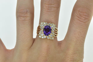 14K 3.80 Ctw Oval Amethyst Diamond Cluster Halo Ring Yellow Gold