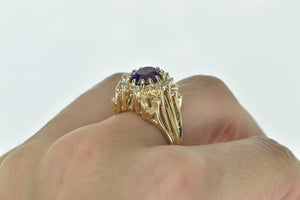 14K 3.80 Ctw Oval Amethyst Diamond Cluster Halo Ring Yellow Gold