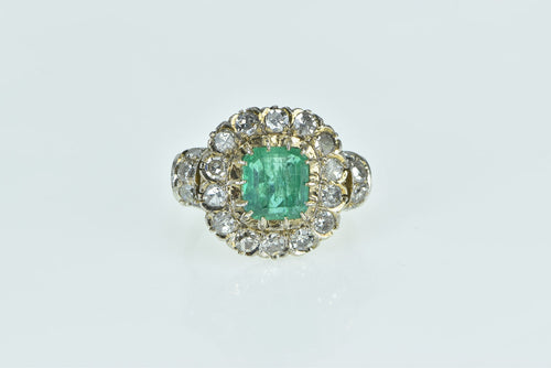 18K Victorian 3.00 Ctw Emerald Diamond Engagement Ring White Gold