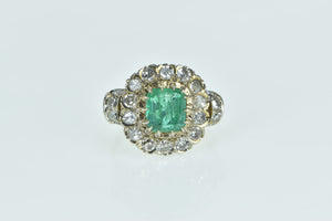 18K Victorian 3.00 Ctw Emerald Diamond Engagement Ring White Gold