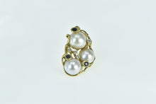 Load image into Gallery viewer, 18K Pearl Sapphire Diamond Statement Cluster Ring Yellow Gold