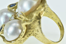 Load image into Gallery viewer, 18K Pearl Sapphire Diamond Statement Cluster Ring Yellow Gold