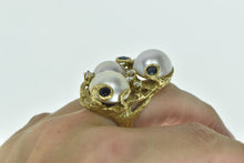 Load image into Gallery viewer, 18K Pearl Sapphire Diamond Statement Cluster Ring Yellow Gold