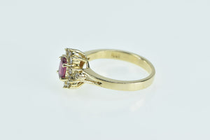 14K 0.60 Ctw Natural Ruby Diamond Halo Engagement Ring Yellow Gold