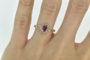 14K 0.60 Ctw Natural Ruby Diamond Halo Engagement Ring Yellow Gold