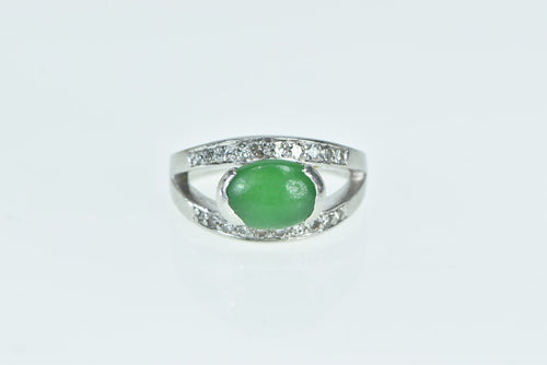 Platinum Jade Diamond Ornate Vintage Statement Ring