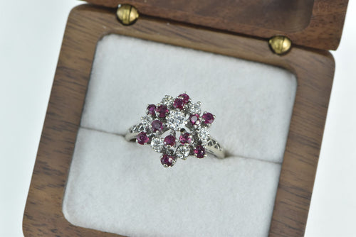 14K 0.88 Ctw Ruby Diamond Cluster Statement Ring White Gold