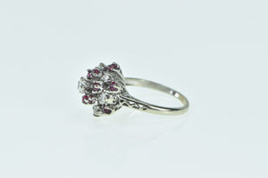 14K 0.88 Ctw Ruby Diamond Cluster Statement Ring White Gold