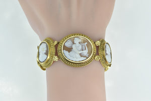 14K Victorian Hand Carved Cameo Romanesque Ladies Bracelet 7" Yellow Gold