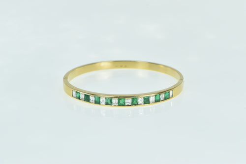 18K 3.90 Ctw Emerald Diamond Vintage Oval Bangle Bracelet 6.75