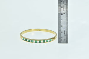 18K 3.90 Ctw Emerald Diamond Vintage Oval Bangle Bracelet 6.75" Yellow Gold