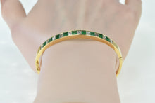 Load image into Gallery viewer, 18K 3.90 Ctw Emerald Diamond Vintage Oval Bangle Bracelet 6.75&quot; Yellow Gold