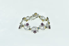 Load image into Gallery viewer, 18K 9.40 Ctw Diamond Ruby Sapphire Floral Swirl Bracelet 7.5&quot; White Gold