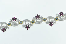 Load image into Gallery viewer, 18K 9.40 Ctw Diamond Ruby Sapphire Floral Swirl Bracelet 7.5&quot; White Gold