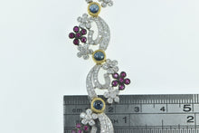 Load image into Gallery viewer, 18K 9.40 Ctw Diamond Ruby Sapphire Floral Swirl Bracelet 7.5&quot; White Gold