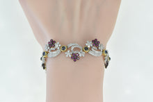 Load image into Gallery viewer, 18K 9.40 Ctw Diamond Ruby Sapphire Floral Swirl Bracelet 7.5&quot; White Gold