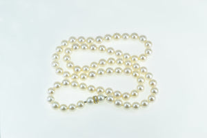 14K 9.0mm Pearl 0.90 Ctw Diamond Classic Strand Necklace 28" Yellow Gold