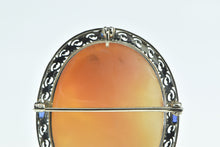 Load image into Gallery viewer, 14K Art Deco Filigree Cameo Floral Lady Sapphire Pendant/Pin White Gold