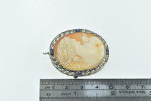 Load image into Gallery viewer, 14K Art Deco Filigree Cameo Floral Lady Sapphire Pendant/Pin White Gold