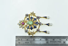 Load image into Gallery viewer, 18K Elaborate Emerald Enamel Ruby Diamond Fringe Pendant/Pin Yellow Gold