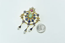 Load image into Gallery viewer, 18K Elaborate Emerald Enamel Ruby Diamond Fringe Pendant/Pin Yellow Gold