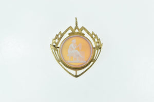 14K Carved Seated Lady Agate Cameo Pendant/Pin Yellow Gold