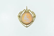 Load image into Gallery viewer, 14K Carved Seated Lady Agate Cameo Pendant/Pin Yellow Gold