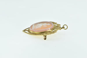 14K Carved Seated Lady Agate Cameo Pendant/Pin Yellow Gold