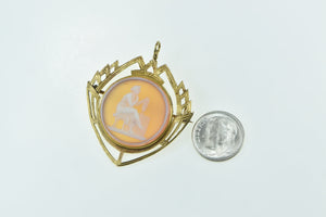 14K Carved Seated Lady Agate Cameo Pendant/Pin Yellow Gold