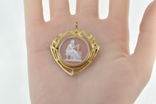 Load image into Gallery viewer, 14K Carved Seated Lady Agate Cameo Pendant/Pin Yellow Gold