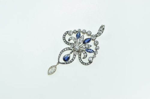 Platinum 3.29 Ctw Diamond Sapphire Art Deco Drop Pin/Brooch