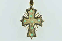 Load image into Gallery viewer, 18K 1.00 Ctw Victorian Natural Emerald Cross Pendant Yellow Gold