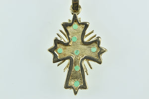 18K 1.00 Ctw Victorian Natural Emerald Cross Pendant Yellow Gold