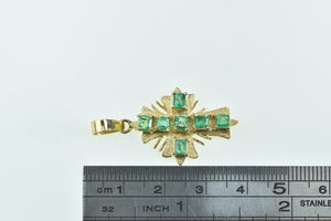 18K 1.00 Ctw Victorian Natural Emerald Cross Pendant Yellow Gold