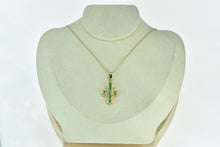 Load image into Gallery viewer, 18K 1.00 Ctw Victorian Natural Emerald Cross Pendant Yellow Gold