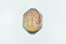 Load image into Gallery viewer, 14K Victorian Carved Dancing Muses Cameo Ornate Pin/Brooch White Gold