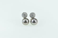 Load image into Gallery viewer, 18K Spark 10mm Tahitian Pearl Diamond Clip Back Earrings White Gold