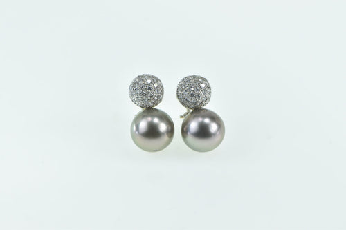 18K Spark 10mm Tahitian Pearl Diamond Clip Back Earrings White Gold