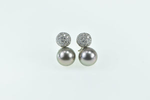 18K Spark 10mm Tahitian Pearl Diamond Clip Back Earrings White Gold