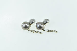 18K Spark 10mm Tahitian Pearl Diamond Clip Back Earrings White Gold