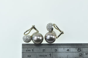 18K Spark 10mm Tahitian Pearl Diamond Clip Back Earrings White Gold