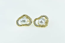 Load image into Gallery viewer, 18K Ornate Pearl Diamond Loop French Chip Earrings White Gold