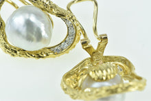 Load image into Gallery viewer, 18K Ornate Pearl Diamond Loop French Chip Earrings White Gold